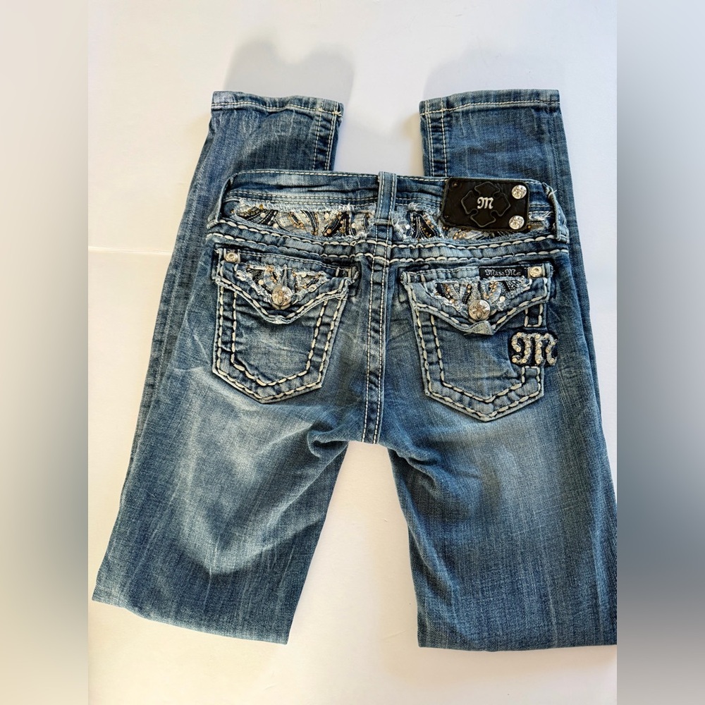 Miss Me Girls Skinny Jeans w/ Flap Pocket Embellished